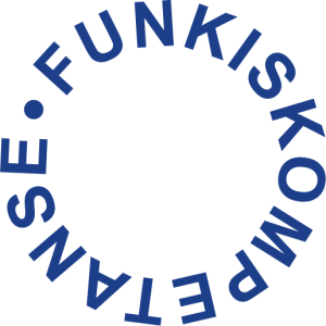 Logo: "Funkiskompetanse" skrevet i sirkel med blå bokstaver